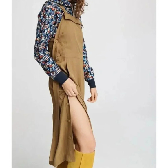 Rag + Bone Adrian Button-Detailed Crinkled-Twill Midi Dress In Sage Green - Picture 2 of 12